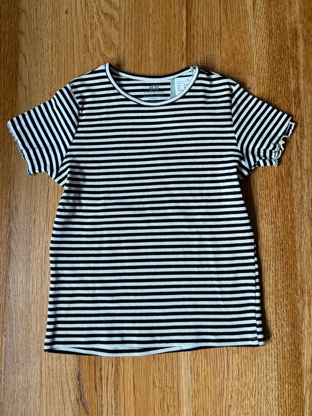 H&M Girls Black and White Striped Short Sleeve Baby Tee, 8/10